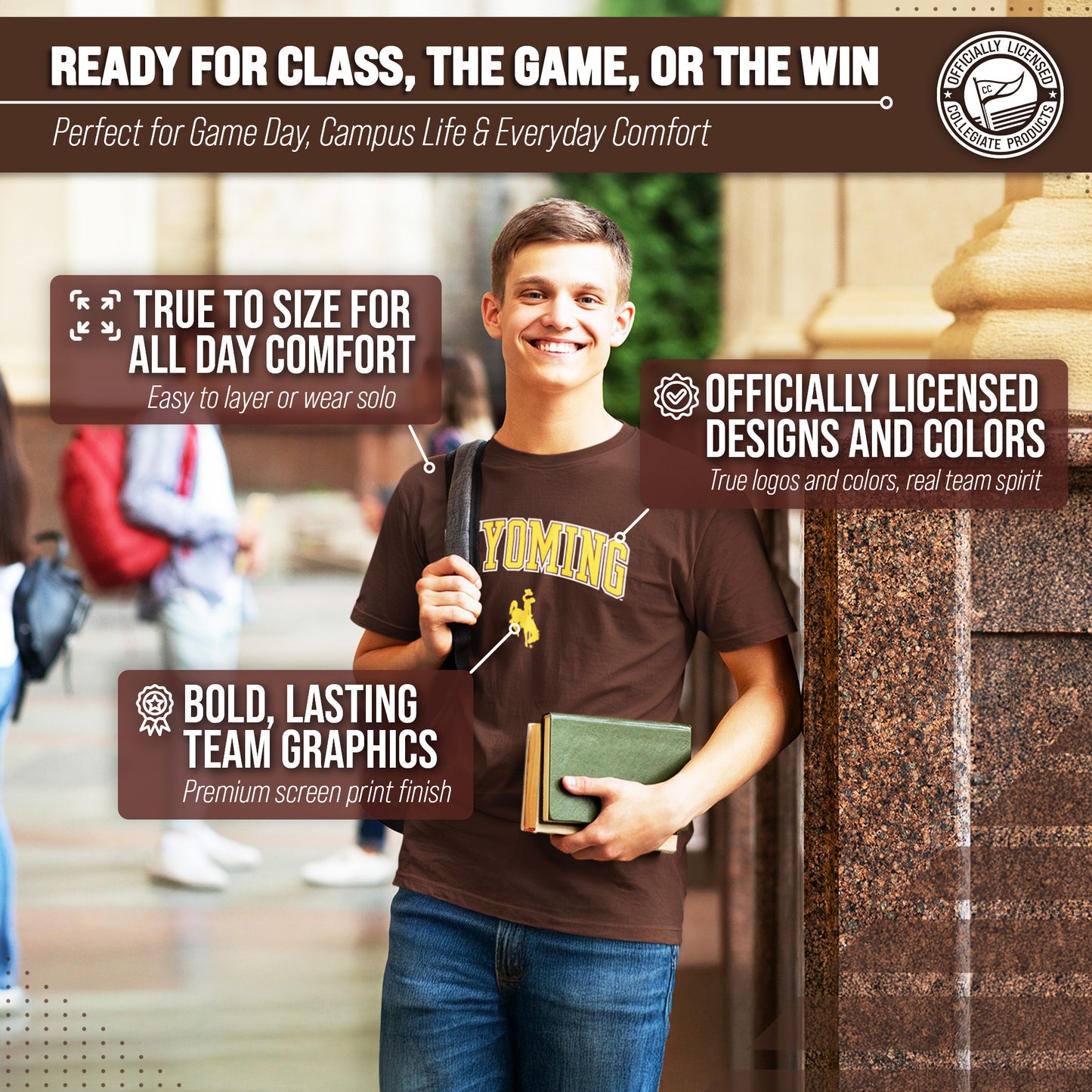 Wyoming Cowboys NCAA Adult Gameday Cotton T-Shirt - Brown