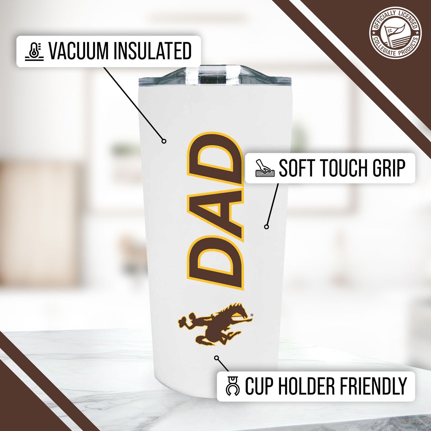 Wyoming Cowboys NCAA Stainless Steel Travel Tumbler for Dad - White