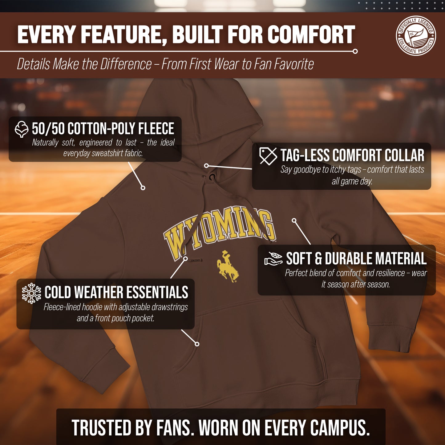 Wyoming Cowboys Adult Arch & Logo Soft Style Gameday Hooded Sweatshirt - Brown