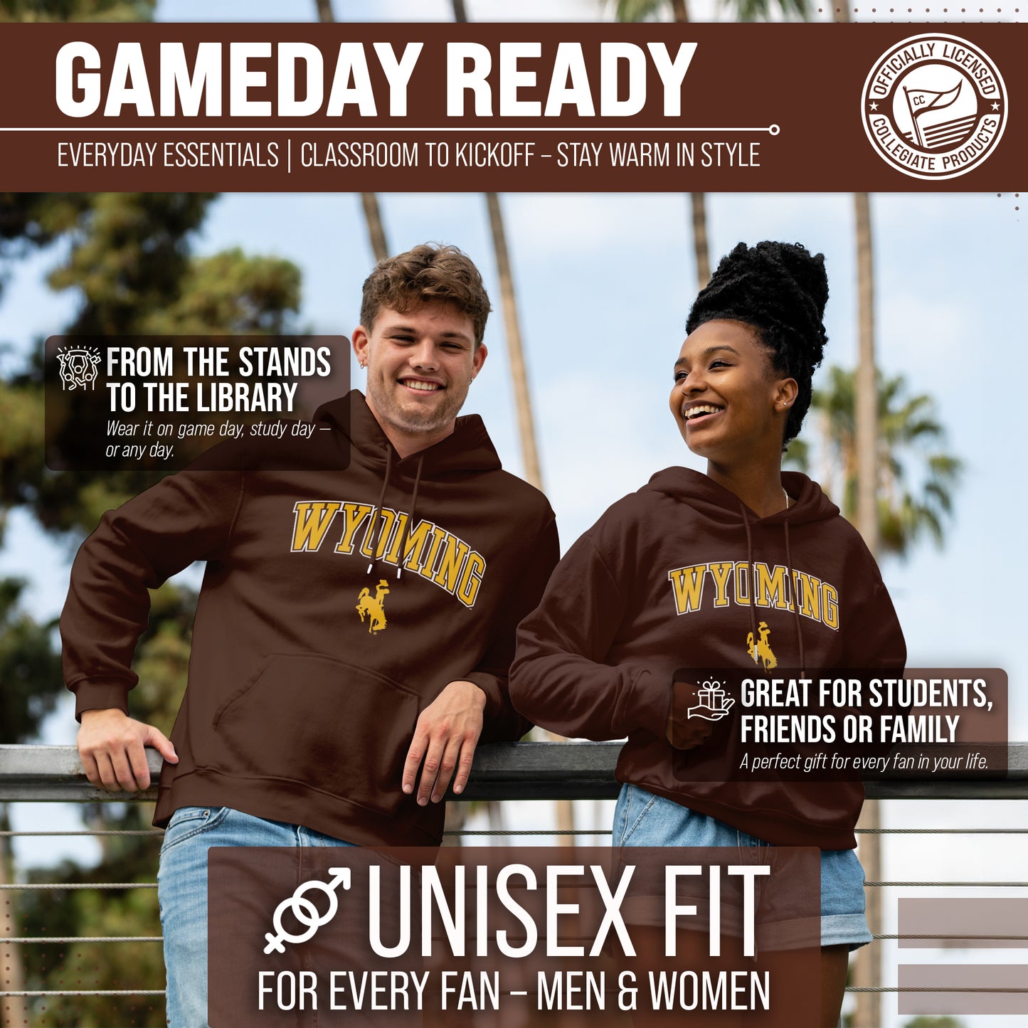 Wyoming Cowboys Adult Arch & Logo Soft Style Gameday Hooded Sweatshirt - Brown