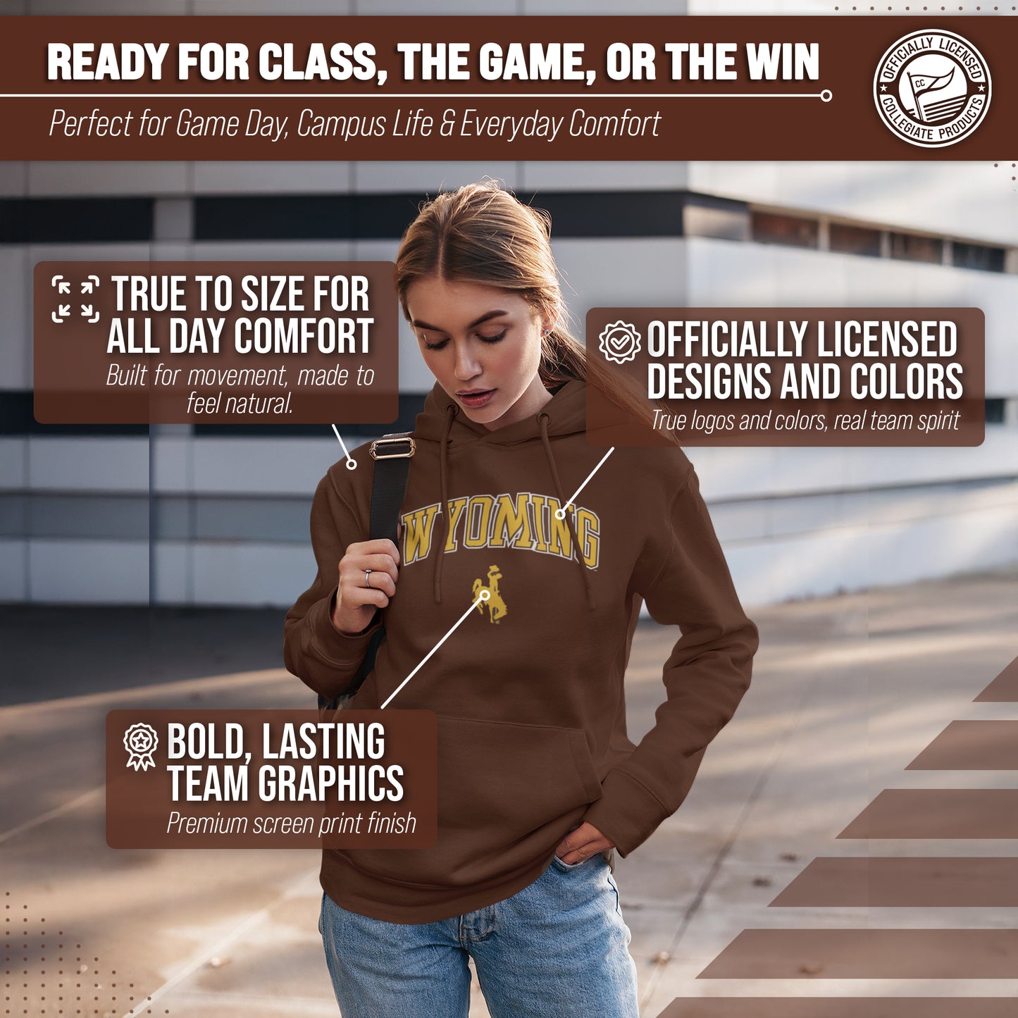 Wyoming Cowboys Adult Arch & Logo Soft Style Gameday Hooded Sweatshirt - Brown