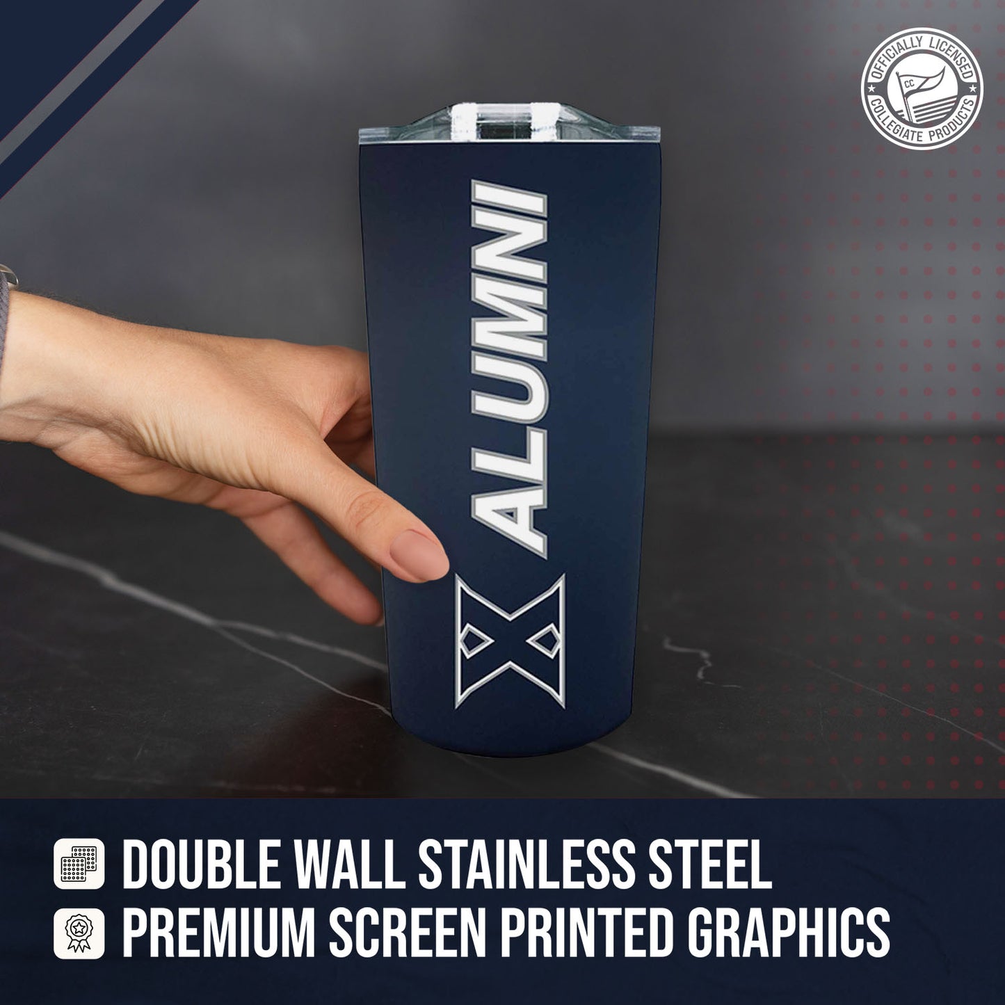 Xavier Musketeers Collegiate Stainless Steel Travel Tumbler for Alumni - Navy