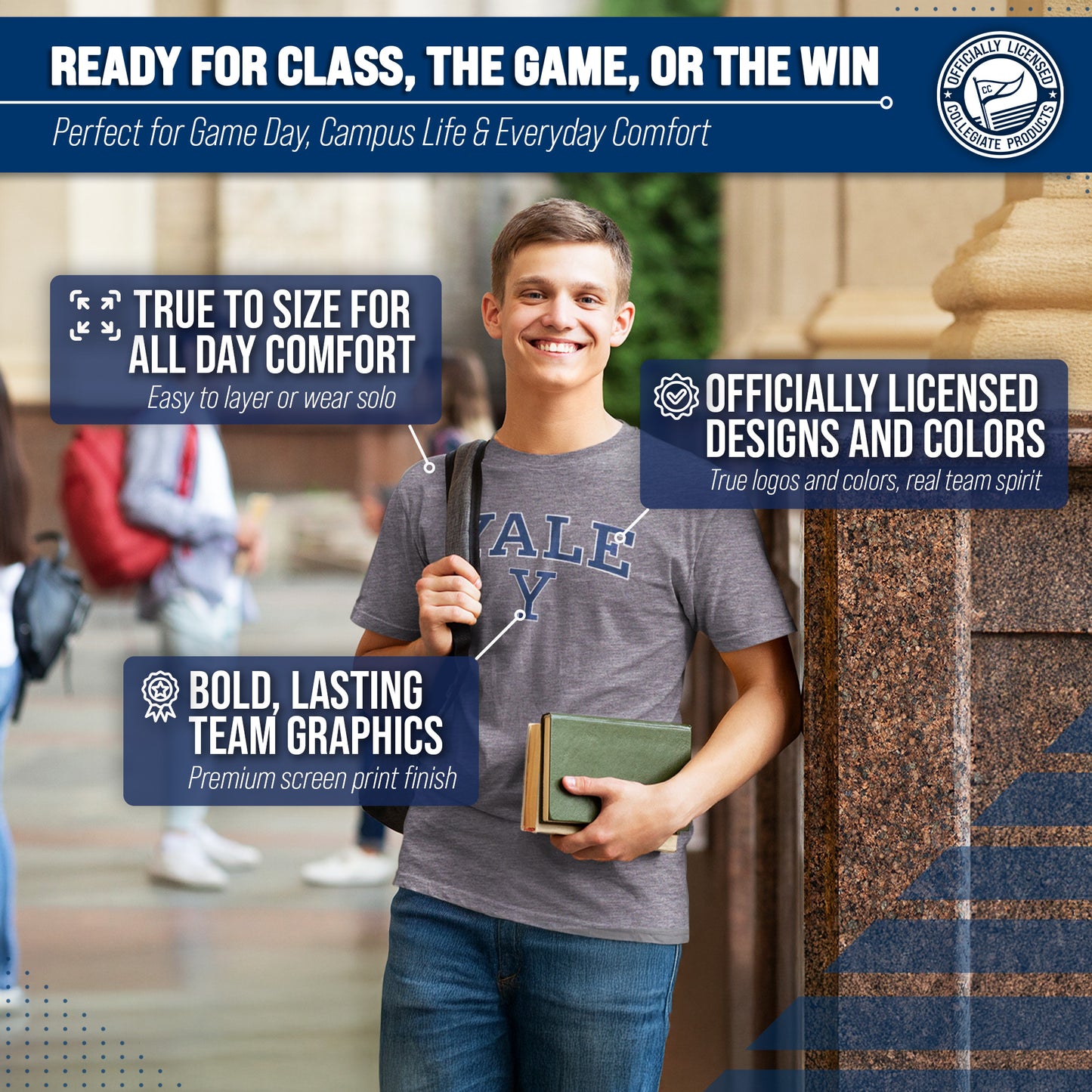 Yale Bulldogs NCAA Adult Gameday Cotton T-Shirt - Gray