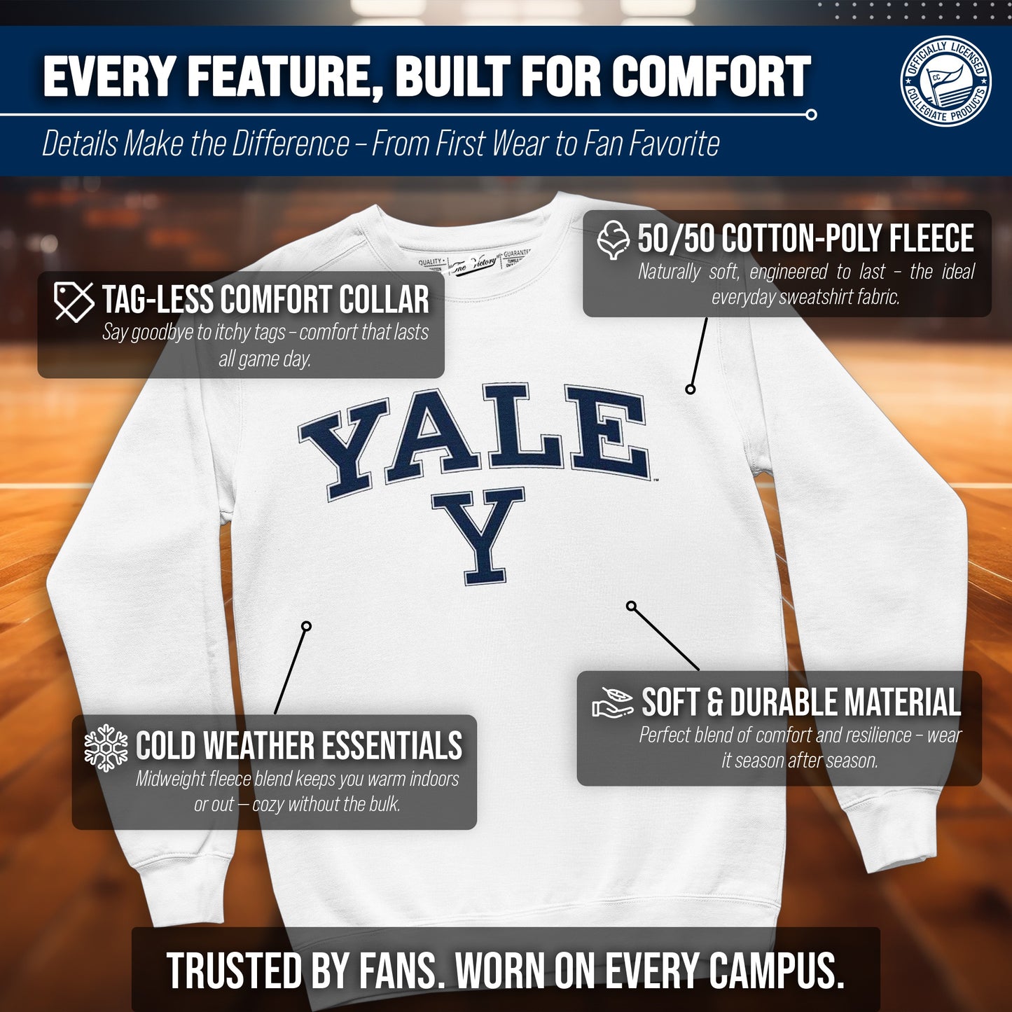 Yale Bulldogs Adult Arch & Logo Soft Style Gameday Crewneck Sweatshirt - White