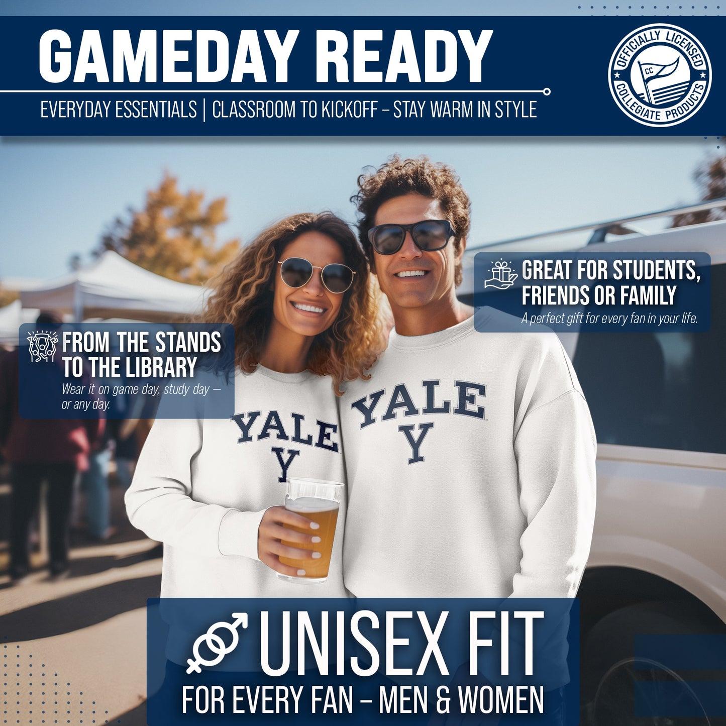 Yale Bulldogs Adult Arch & Logo Soft Style Gameday Crewneck Sweatshirt - White