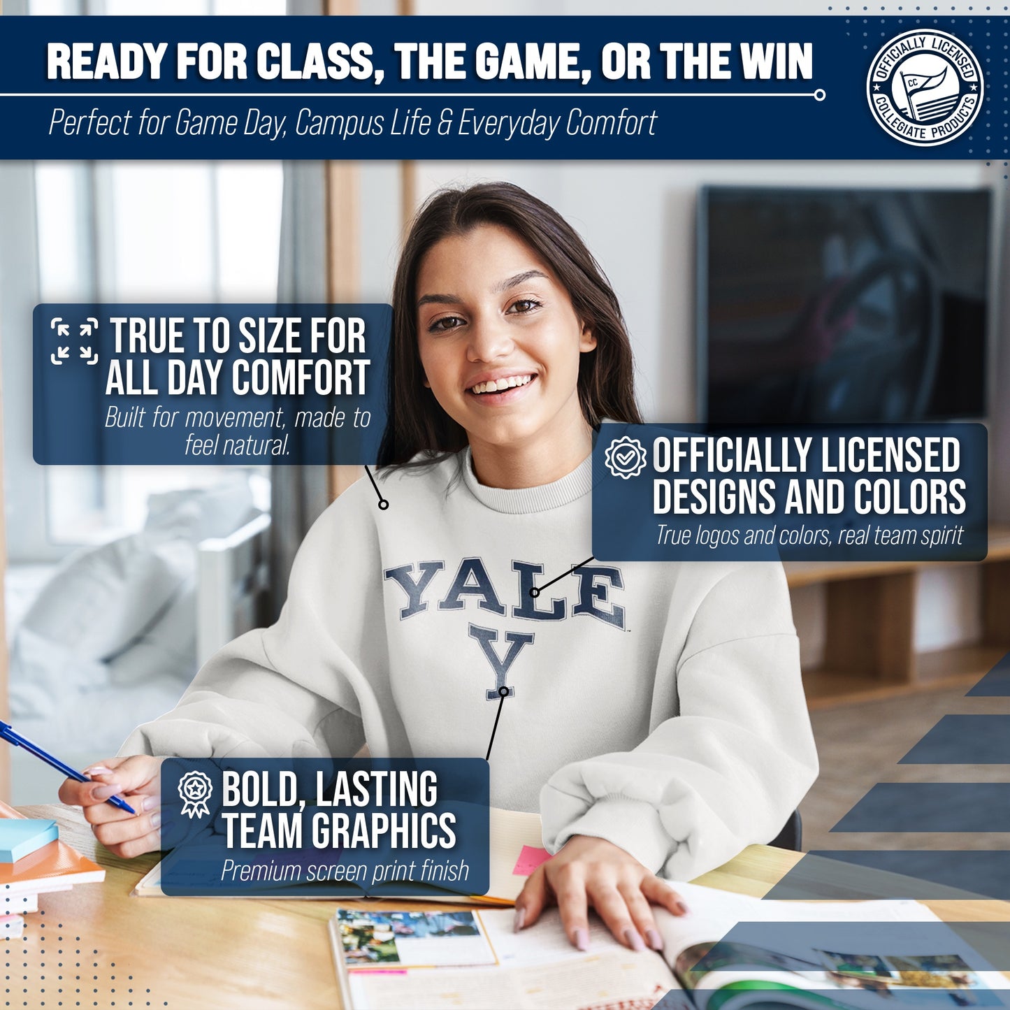 Yale Bulldogs Adult Arch & Logo Soft Style Gameday Crewneck Sweatshirt - White