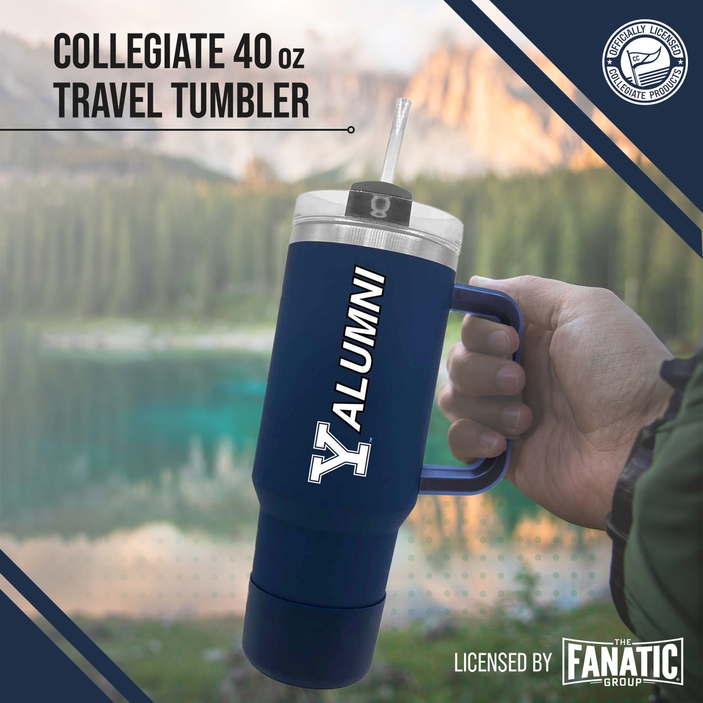 Yale Bulldogs Collegiate 40oz Stainless Steel Travel Tumbler with Handle for Alumni - Navy