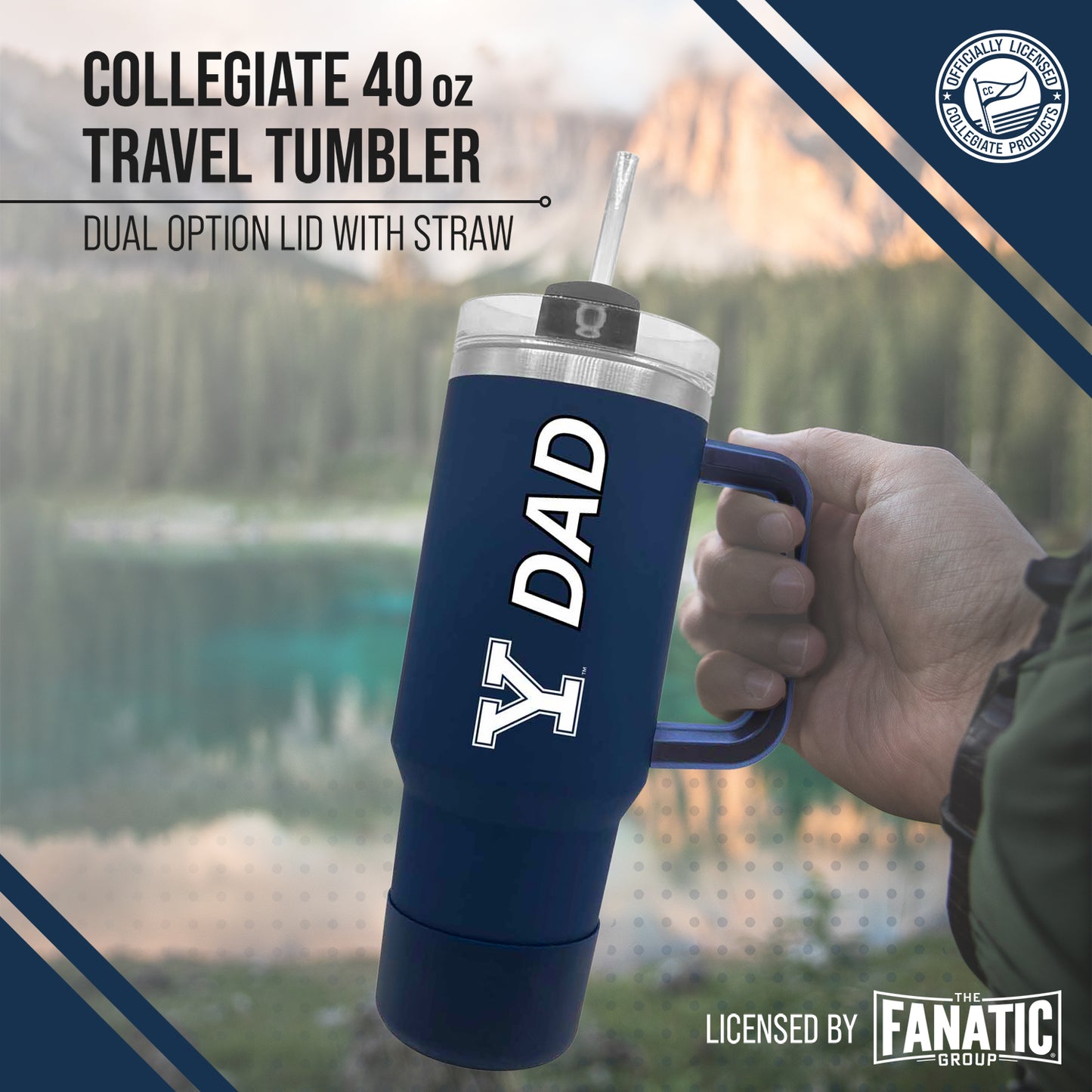 Yale Bulldogs Collegiate 40oz Stainless Steel Travel Tumbler with Handle for Dad - Navy