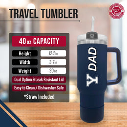 Yale Bulldogs Collegiate 40oz Stainless Steel Travel Tumbler with Handle for Dad - Navy