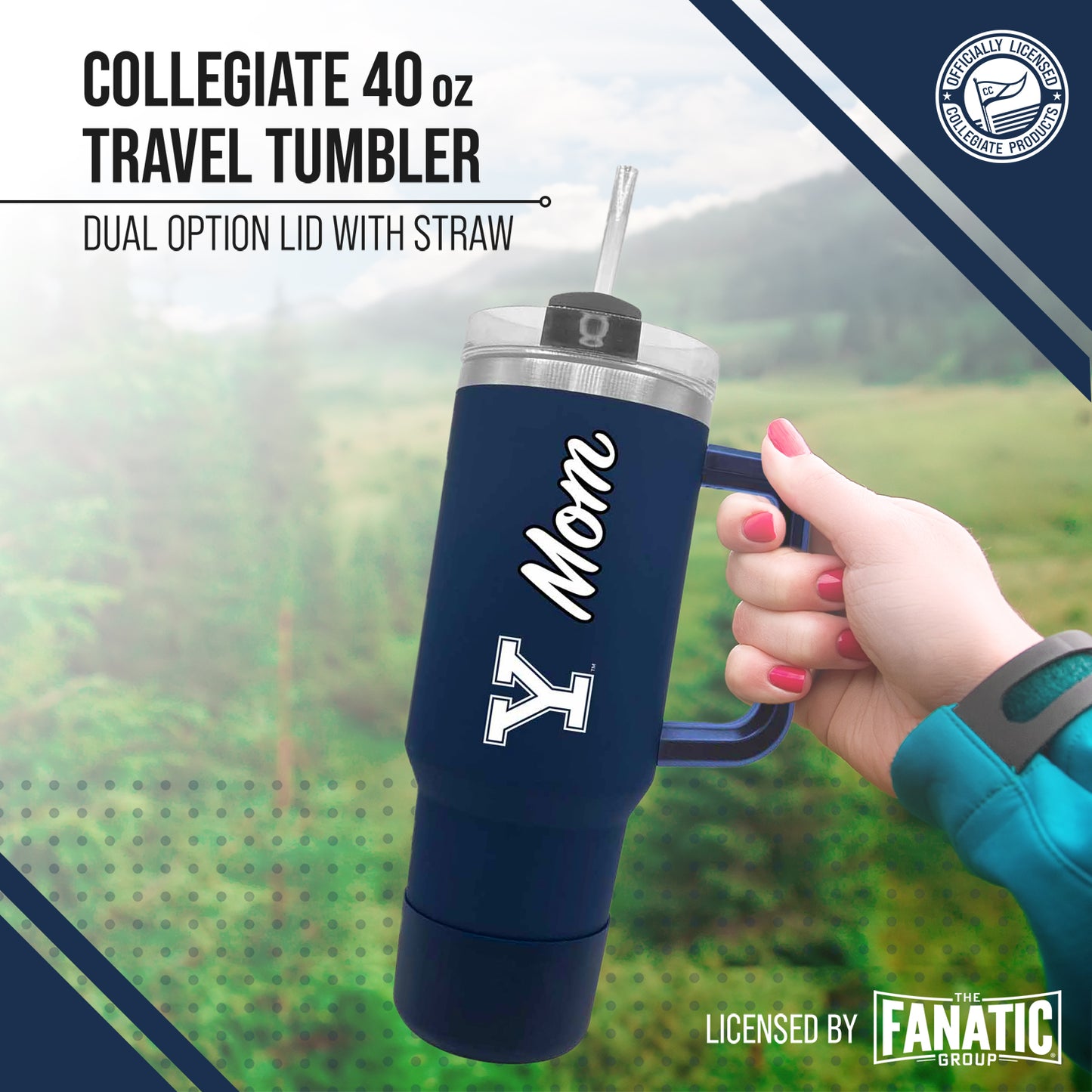 Yale Bulldogs Collegiate 40oz Stainless Steel Travel Tumbler with Handle for Mom - Navy