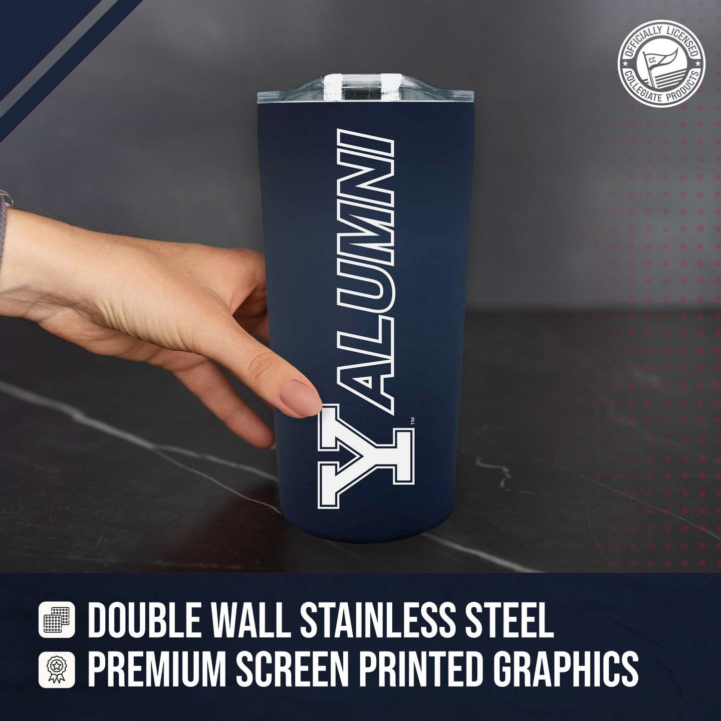 Yale Bulldogs Collegiate Stainless Steel Travel Tumbler for Alumni - Navy