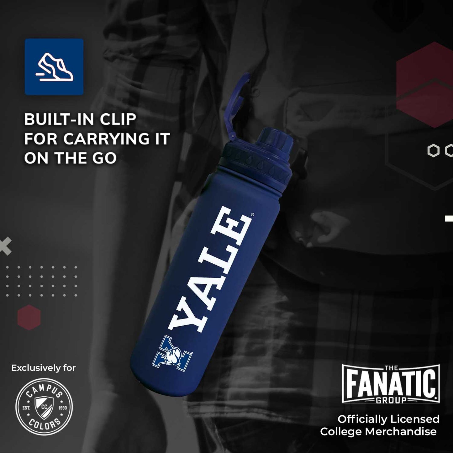 Yale Bulldogs NCAA Stainless Steel Water Bottle - Navy