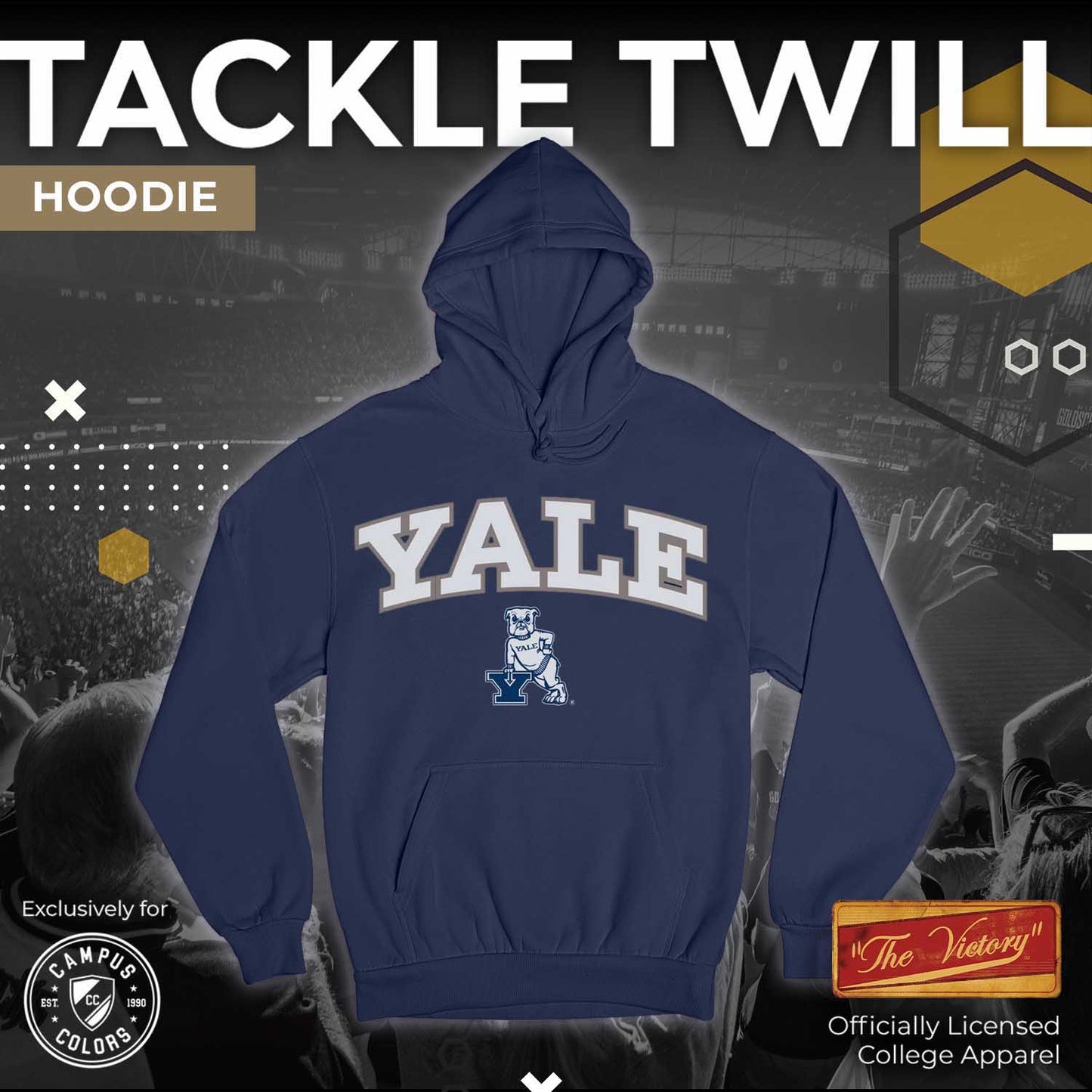 Yale Bulldogs NCAA Adult Tackle Twill Hooded Sweatshirt - Navy