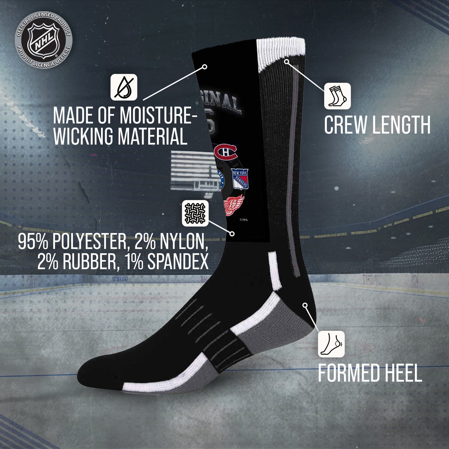 Original Six Youth NHL Original 6 Montage Crew Socks - Black