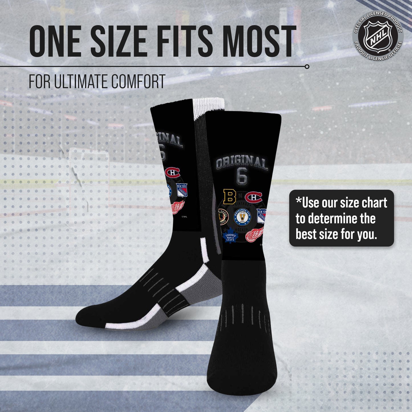 Original Six Youth NHL Original 6 Montage Crew Socks - Black