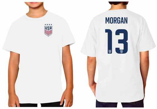 USA National Team The Victory Officially Licensed Youth US Women's National Soccer Team Alex Morgan Name & Number T-Shirt - White #13