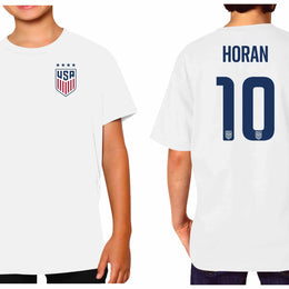 USA National Team The Victory Officially Licensed Youth US Women's National Soccer Team Lindsey Horan Name & Number T-Shirt - White #10