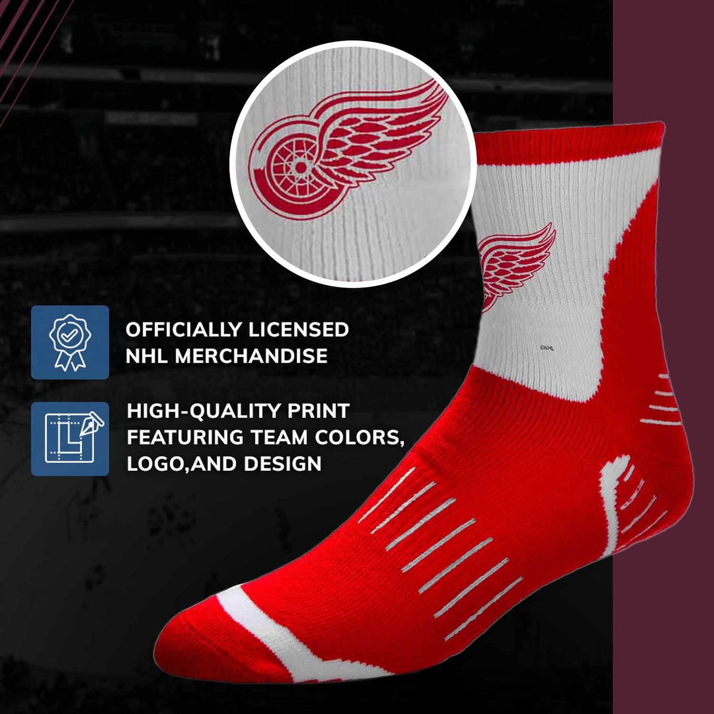 Detroit Red Wings NHL Adult Surge Team Mascot Mens and Womens Quarter Socks - Red
