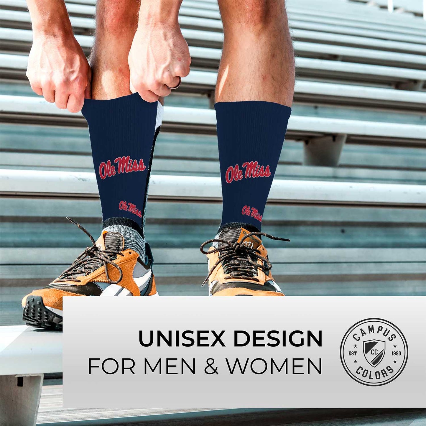 Ole Miss Rebels NCAA Adult State and University Crew Socks - Navy