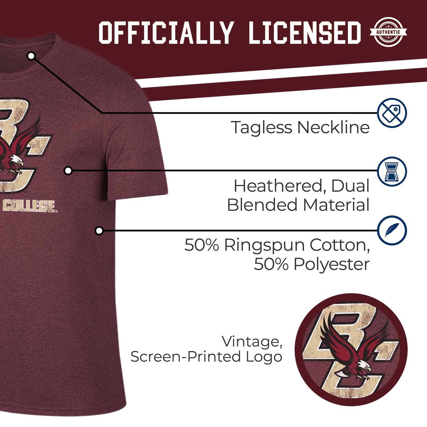 Boston College Eagles Adult MVP Heathered Cotton Blend T-Shirt - Maroon