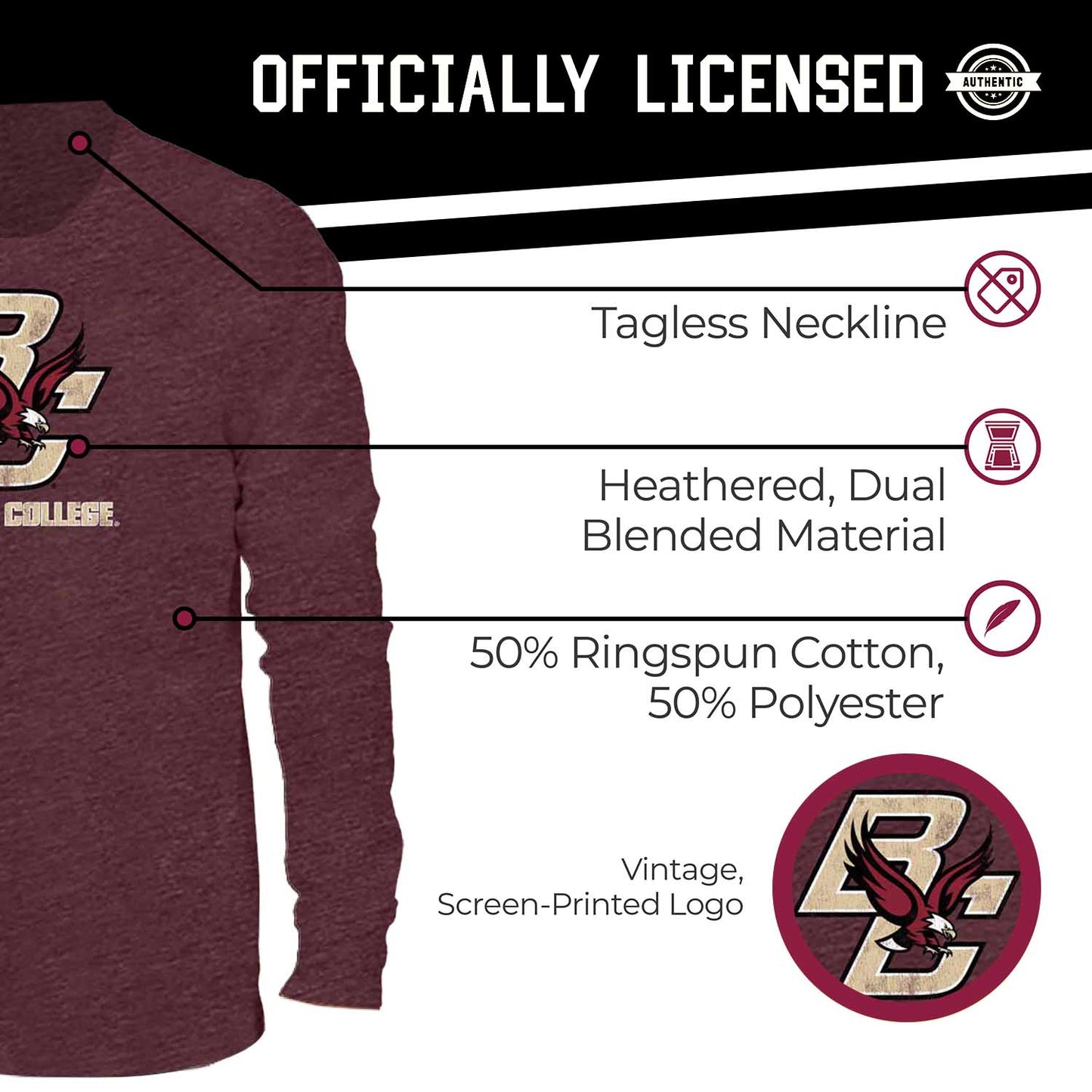 Boston College Eagles NCAA MVP Adult Long-Sleeve Shirt - Maroon