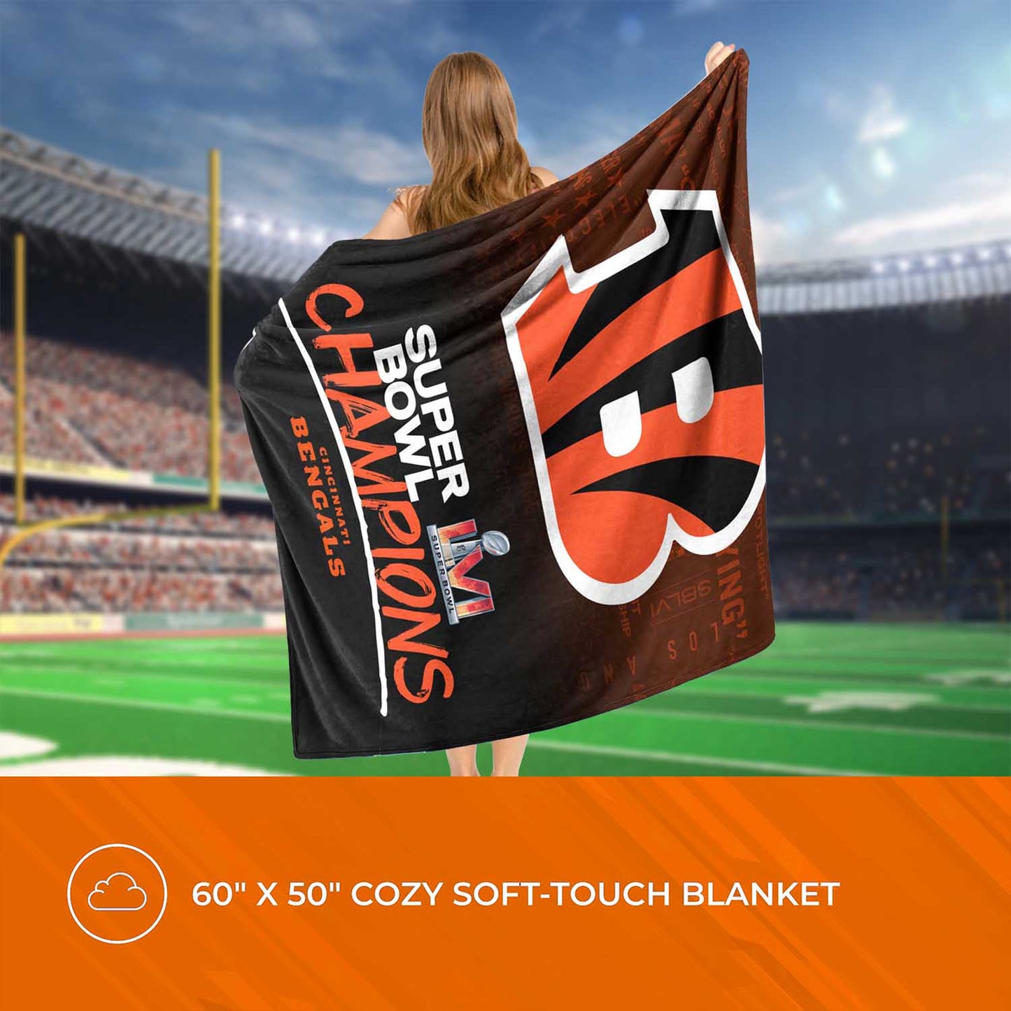Cincinnati Bengals NFL 50 X 60 Silk Touch High Definition Championship Throw Blanket - Black