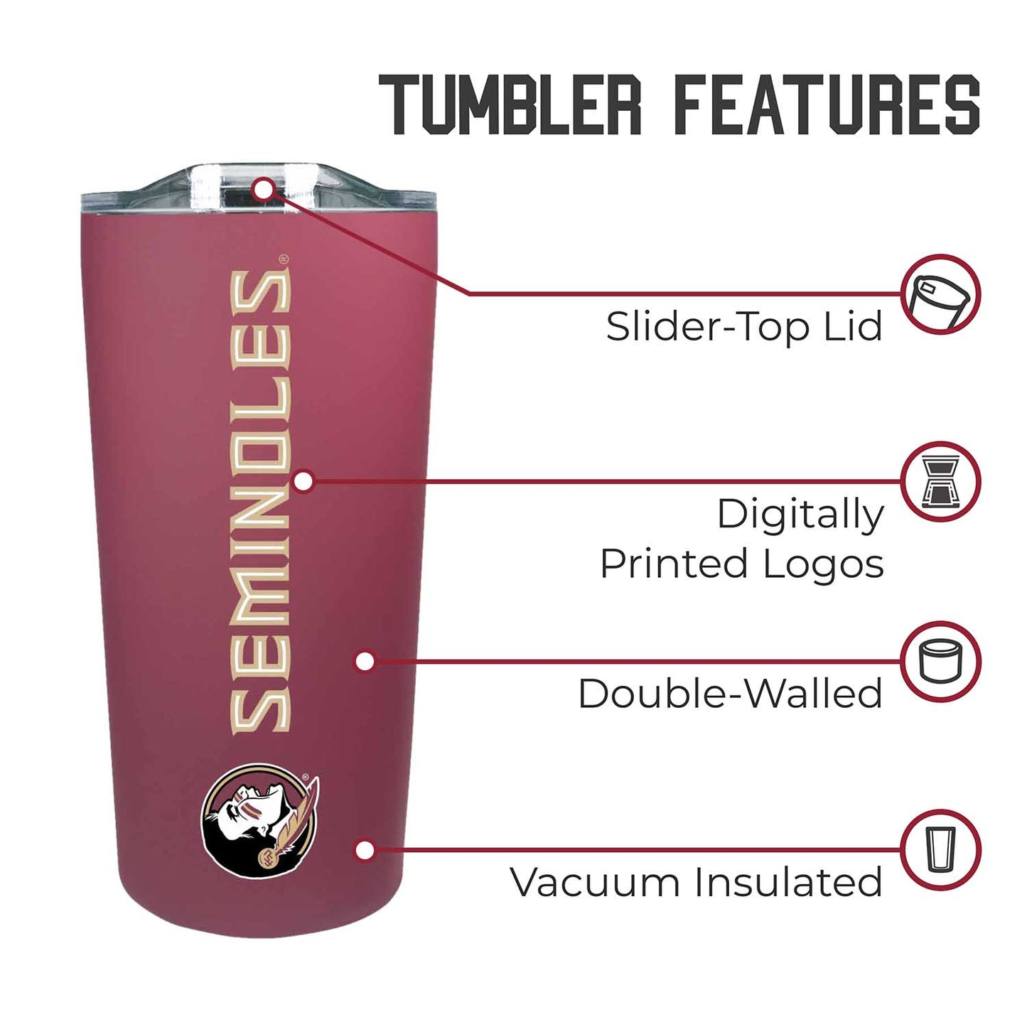 Florida State Seminoles NCAA Stainless Steel Tumbler perfect for Gameday - Maroon