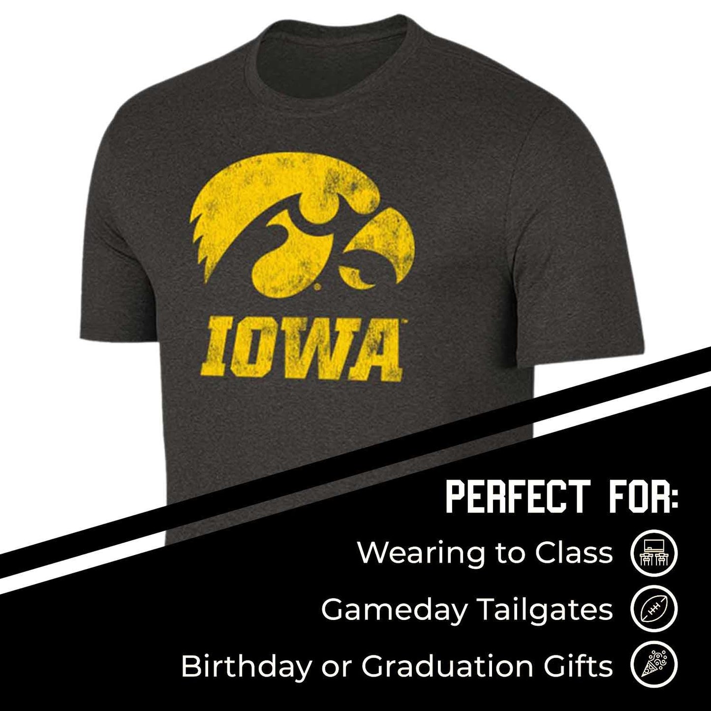 Iowa Hawkeyes Adult MVP Heathered Cotton Blend T-Shirt - Black