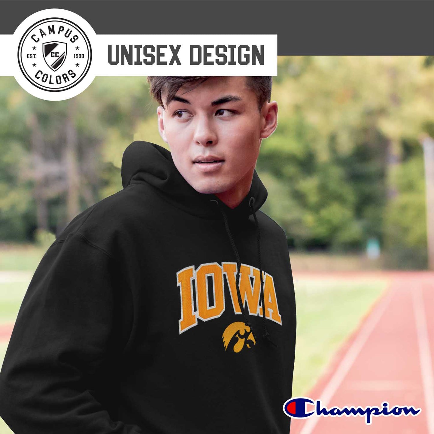 Iowa Hawkeyes Champion Adult Tackle Twill Hooded Sweatshirt - Black