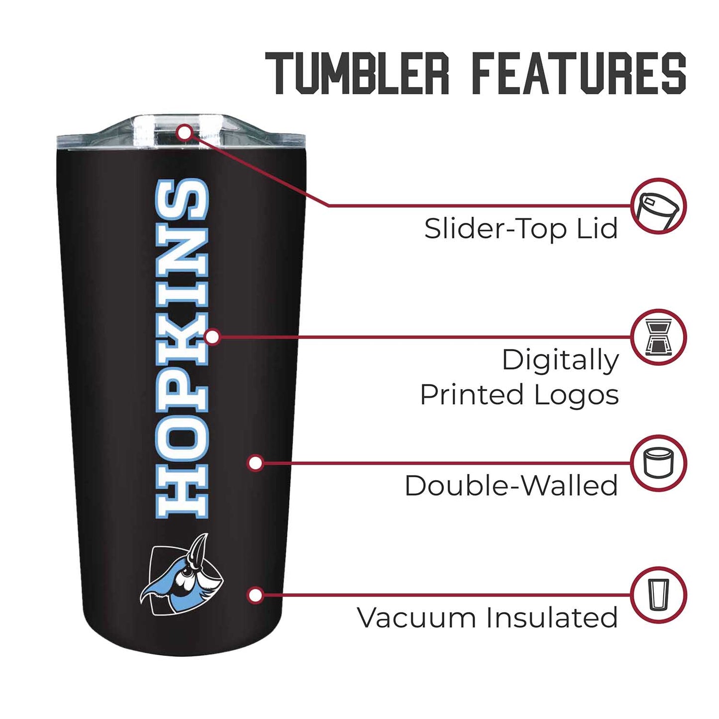 Johns Hopkins Blue Jays NCAA Stainless Steel Tumbler perfect for Gameday - Black