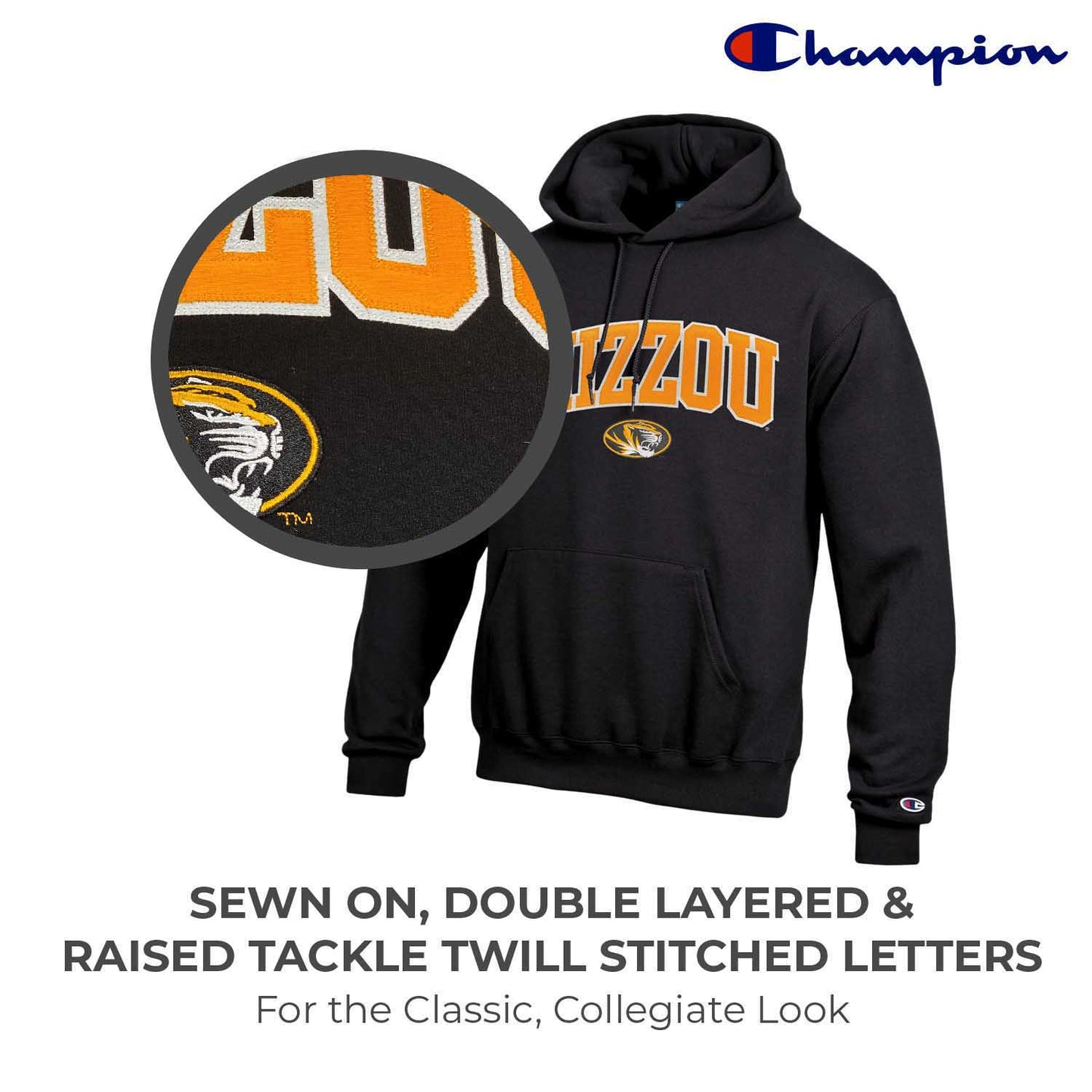 Missouri Tigers Champion Adult Tackle Twill Hooded Sweatshirt - Black