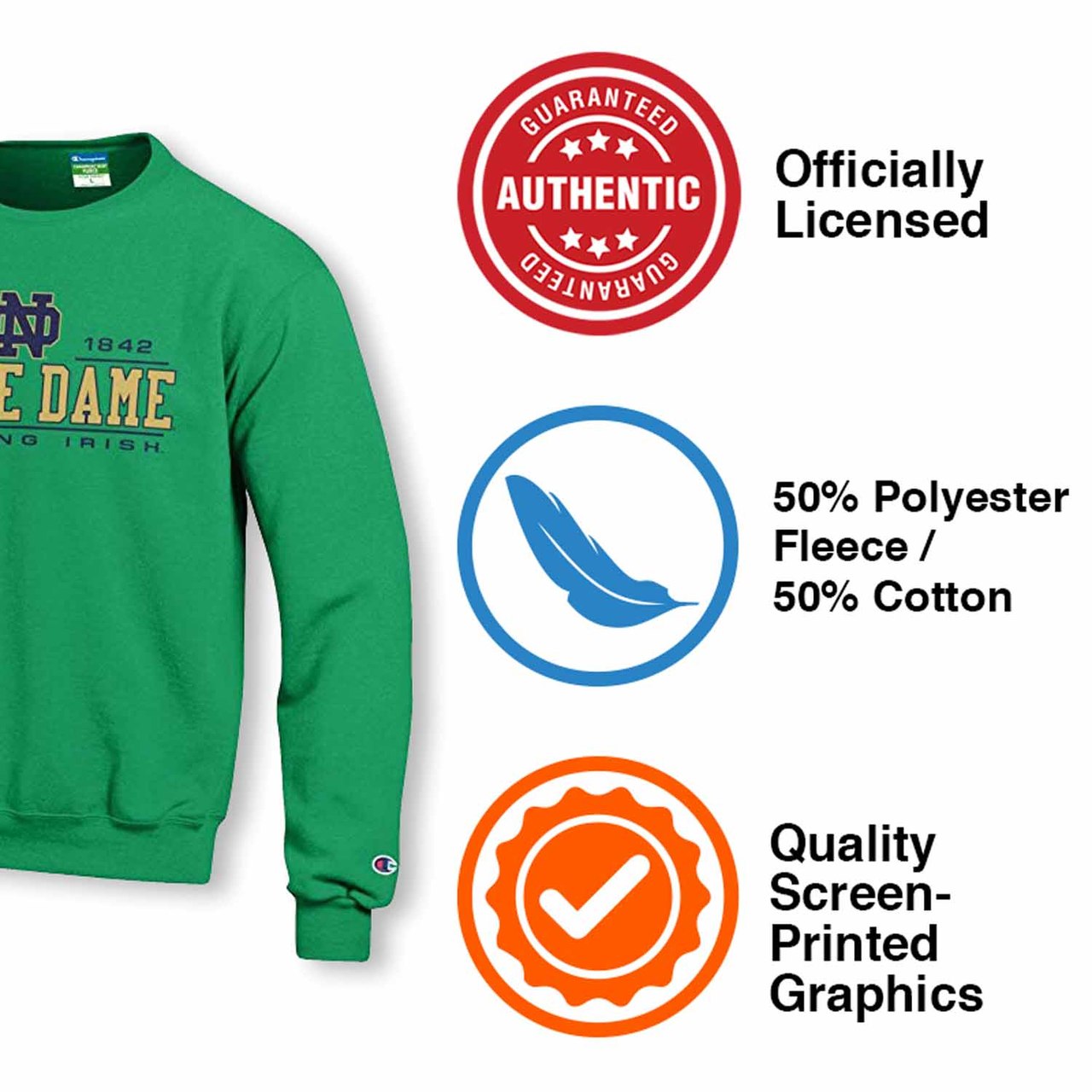 Notre Dame Fighting Irish  Adult Powerblend Fleece Crewneck - Green
