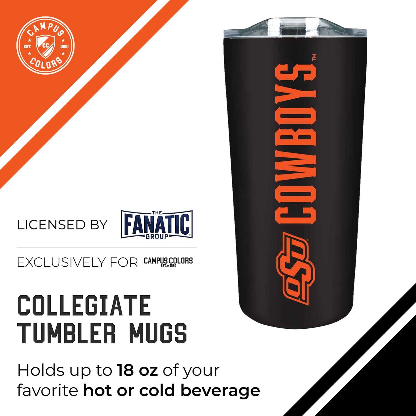 Oklahoma State Cowboys NCAA Stainless Steel Tumbler perfect for Gameday - Black