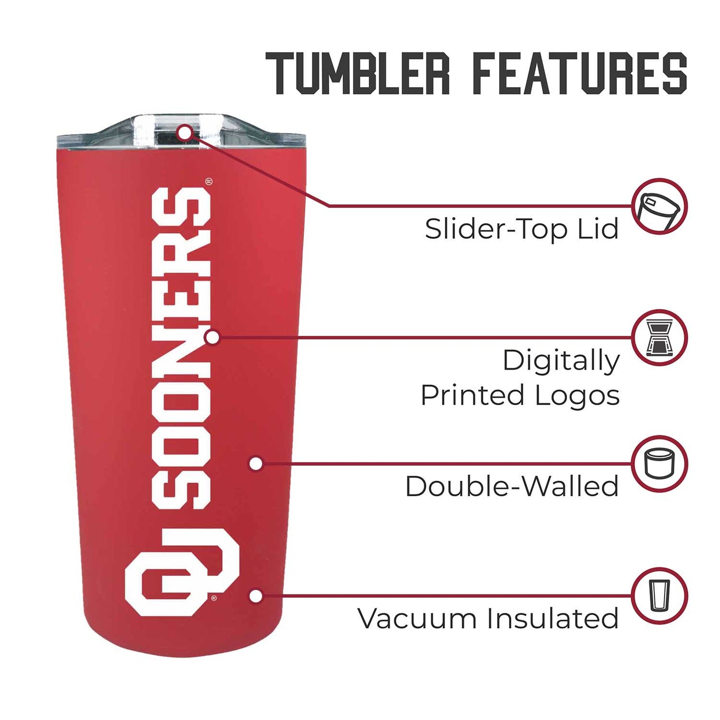 Oklahoma Sooners NCAA Stainless Steel Tumbler perfect for Gameday - Crimson