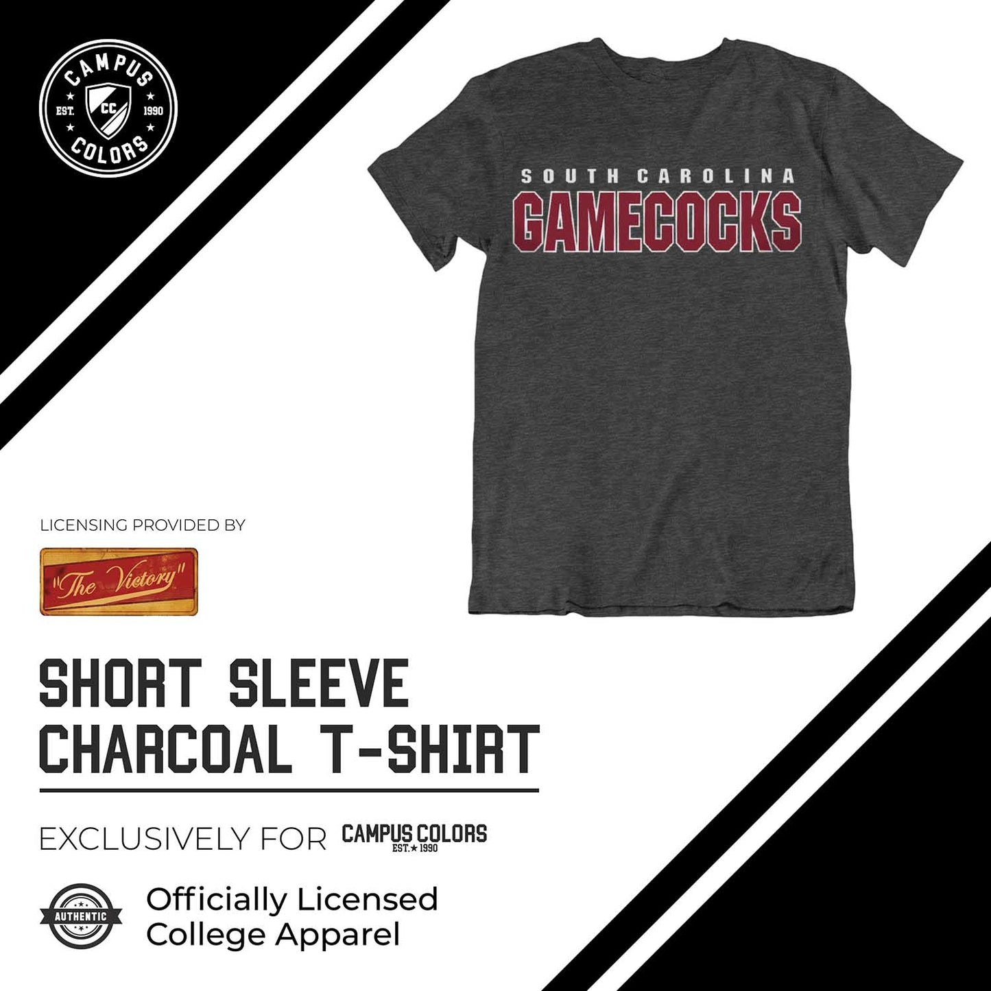 South Carolina Gamecocks Campus Colors NCAA Adult Cotton Blend Charcoal Tagless T-Shirt - Charcoal