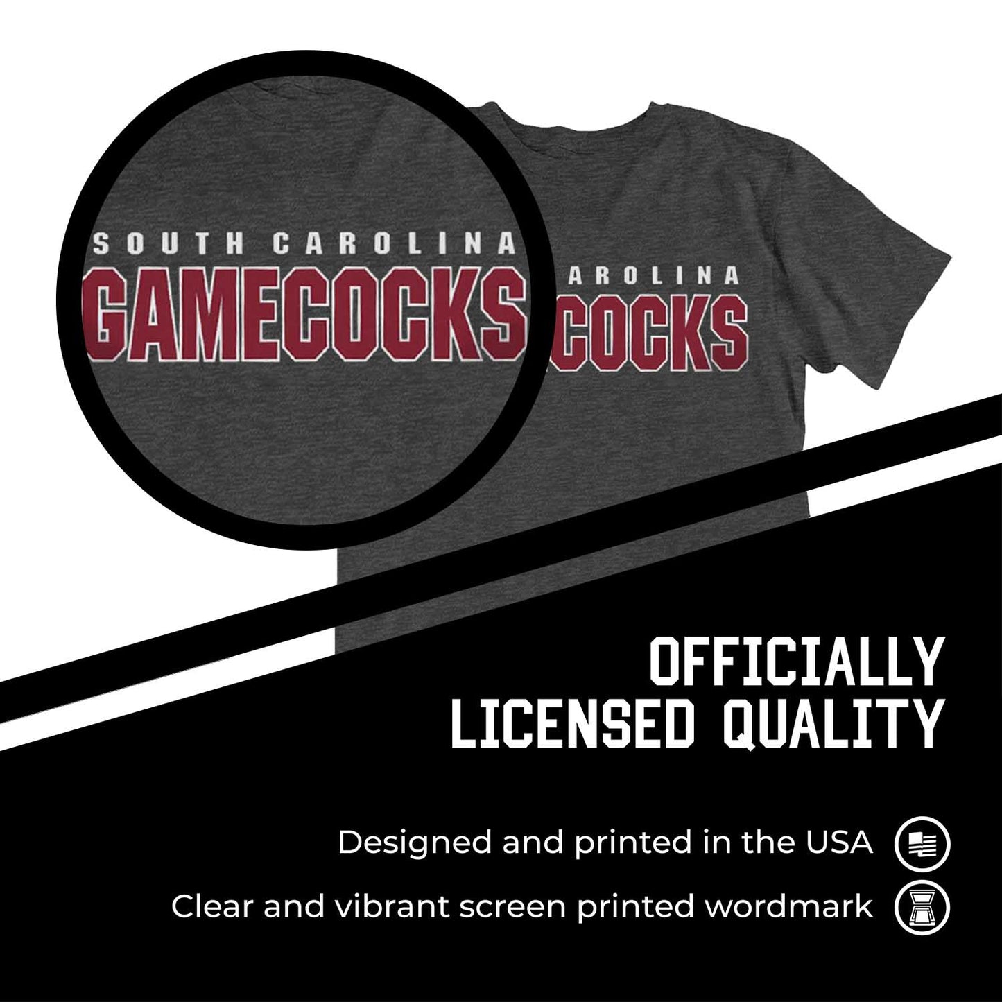 South Carolina Gamecocks Campus Colors NCAA Adult Cotton Blend Charcoal Tagless T-Shirt - Charcoal