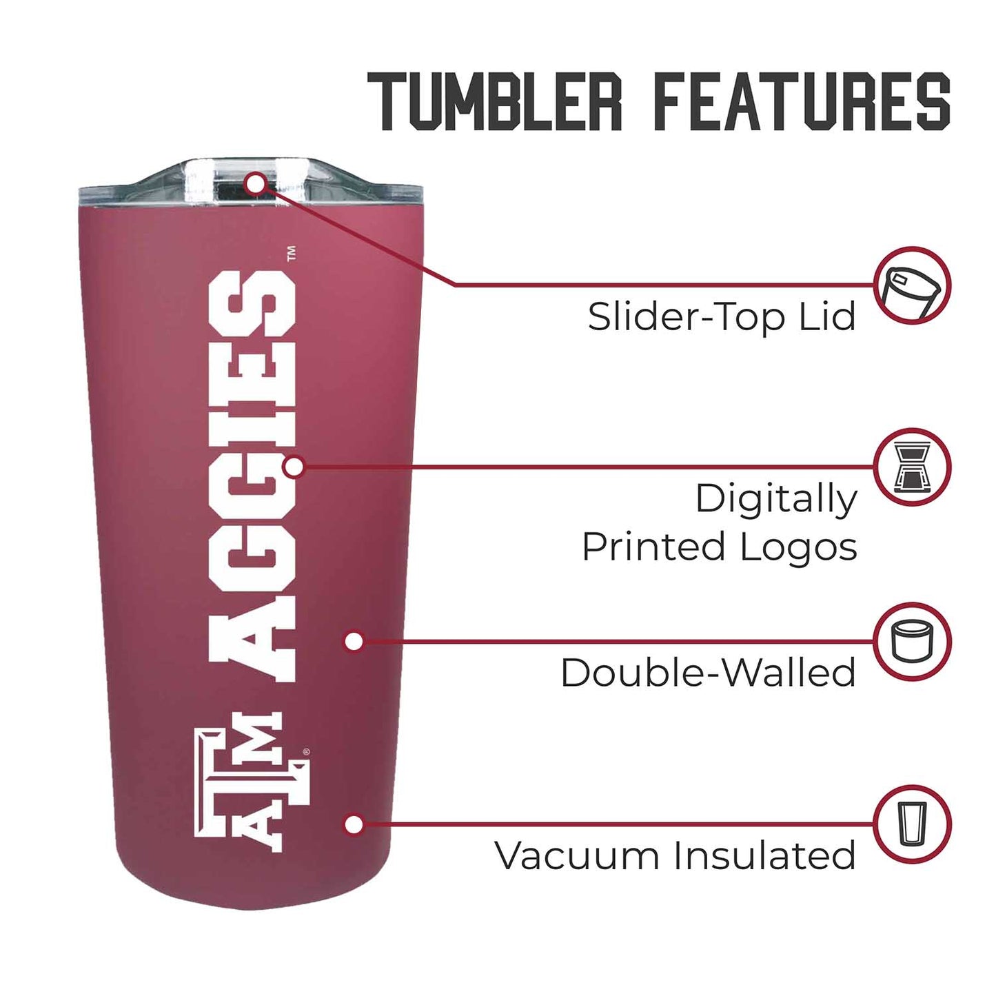 Texas A&M Aggies NCAA Stainless Steel Tumbler perfect for Gameday - Maroon