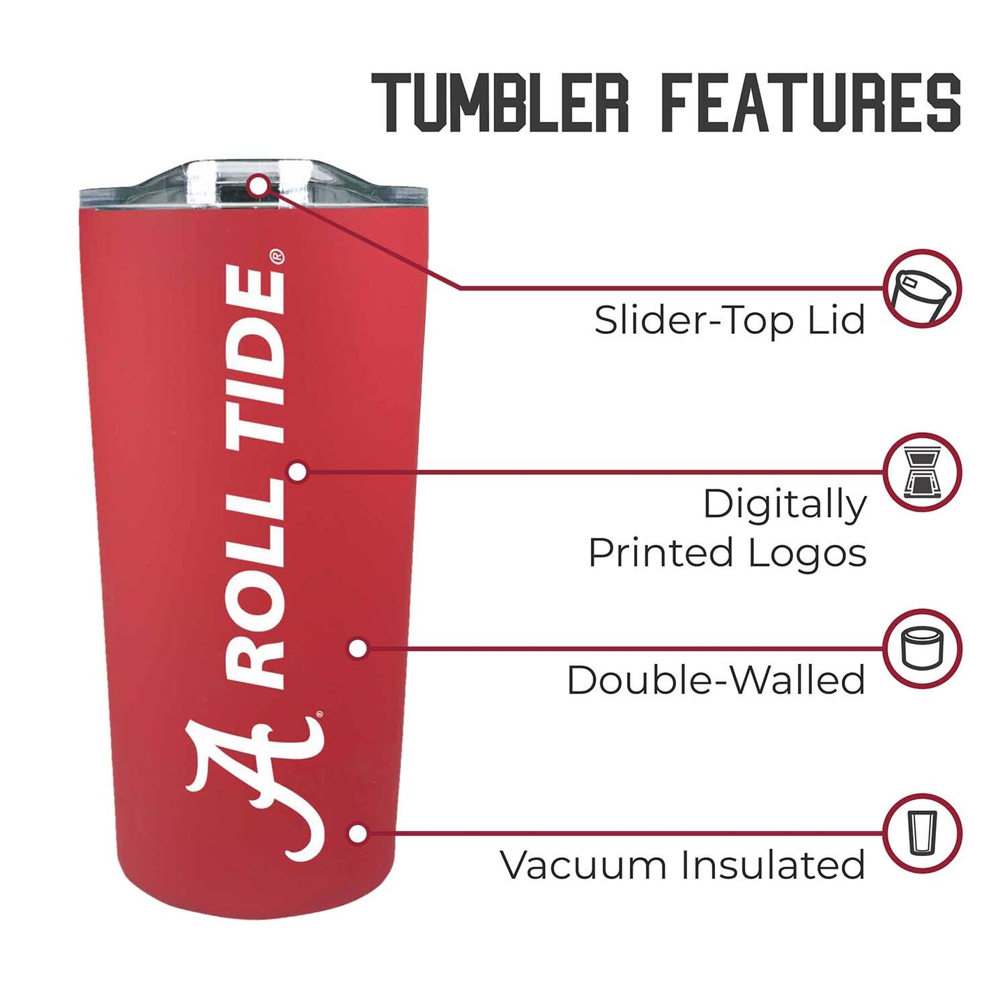 Alabama Crimson Tide NCAA Stainless Steel Tumbler perfect for Gameday - Crimson