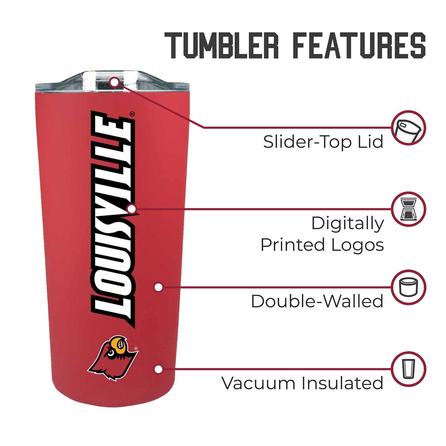 Louisville Cardinals NCAA Stainless Steel Tumbler perfect for Gameday - Red