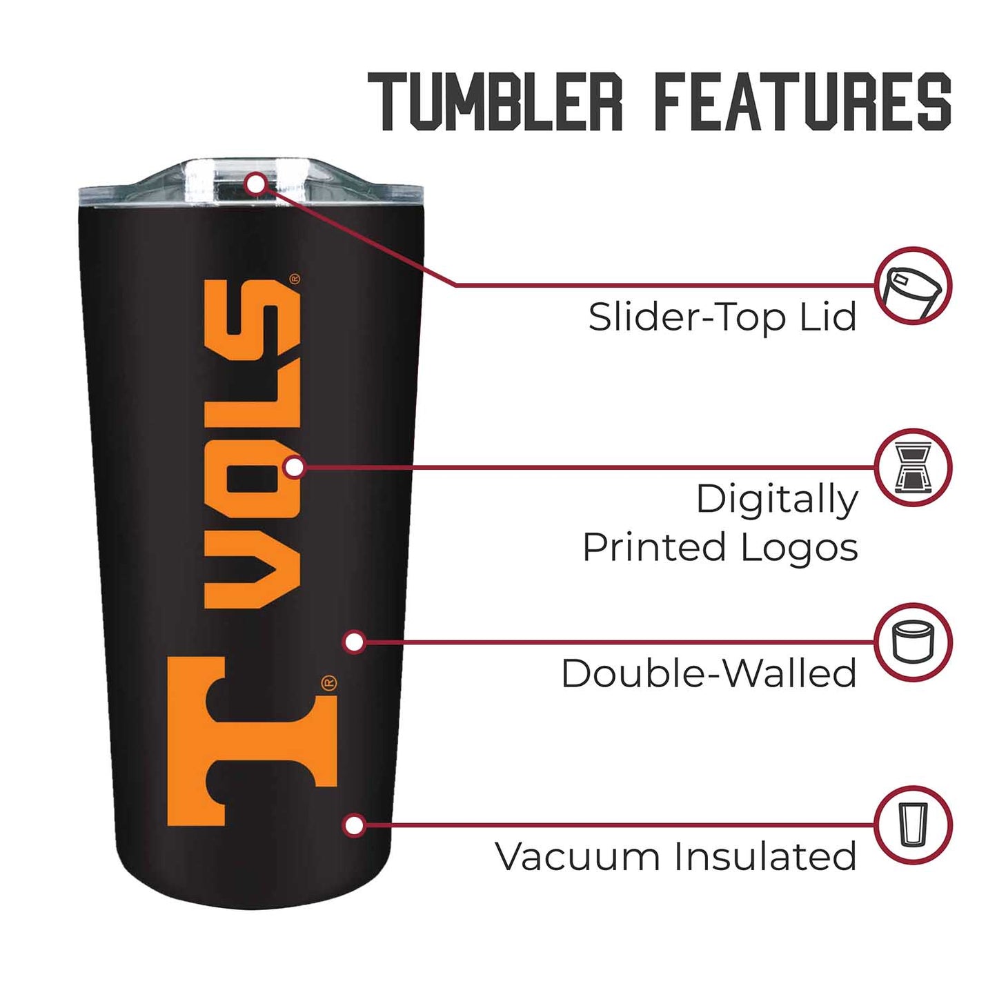 Tennessee Volunteers NCAA Stainless Steel Tumbler perfect for Gameday - Black