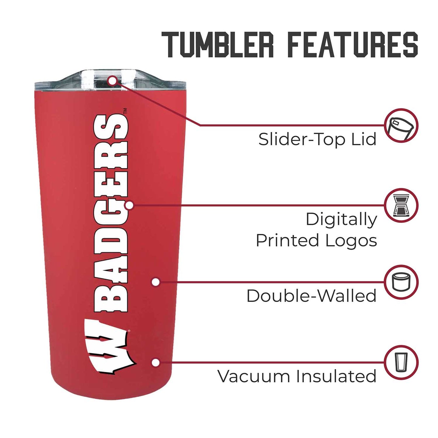 Wisconsin Badgers NCAA Stainless Steel Tumbler perfect for Gameday - Red