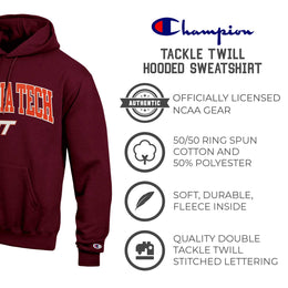 Virginia Tech Hokies Champion Adult Tackle Twill Hooded Sweatshirt - Maroon
